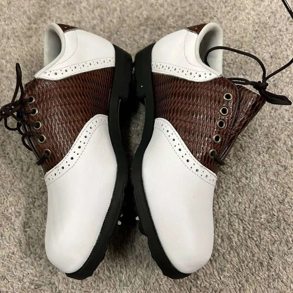 Footjoy Dryjoy Rubber Golf Shoes Womens‎ 5 M White Brown Leather New W Defects